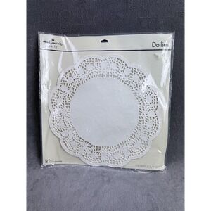 Hallmark Party Doilies Set 8 White Paper 12" Round Tableware Floral Decor